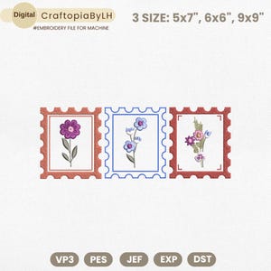 Diseño de bordado de sellos florales, diseño de bordado de sellos postales, diseño de bordado de flores silvestres, bordado de flores boho, descarga instantánea