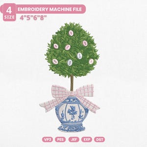 Ostern Vintage Chinoiserie Stickdatei, Kokette Blaue Blumentopf Stickdatei, Frohe Ostern Eier, Vintage Liebhaber, Instant Download