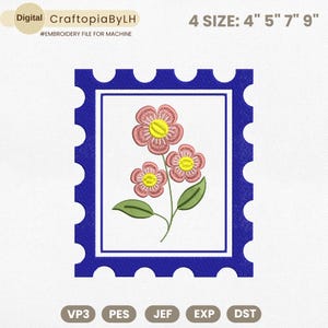 Diseño de bordado de sellos florales, diseño de bordado de sellos postales, diseño de bordado de flores silvestres, bordado de flores boho, descarga instantánea