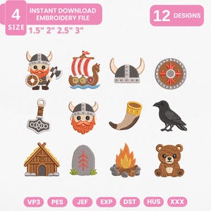 Viking Icons Comic Symbols Instant Download, Scandinavian Mini Machine Embroidery Files, 12 Designs, Manual Digitizing