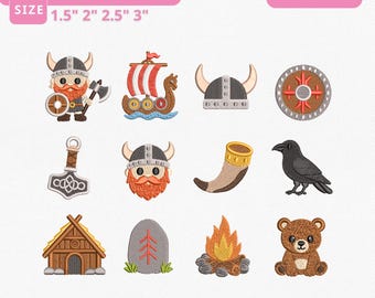 Viking Icons Comic Symbols Instant Download, Scandinavian Mini Machine Embroidery Files, 12 Designs, Manual Digitizing