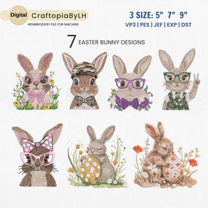 Easter Bunny And Egg Embroidery File, Easter Bunny With Wildflower, Camo Bunny Fille, Easter Machine Embroidery, Instant Download