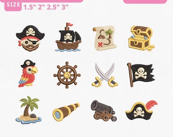 Pirate Embroidery Designs Instant Download, Pirate Adventure Machine Embroidery Files, Treasure Map Bundle, Manual Digitizing