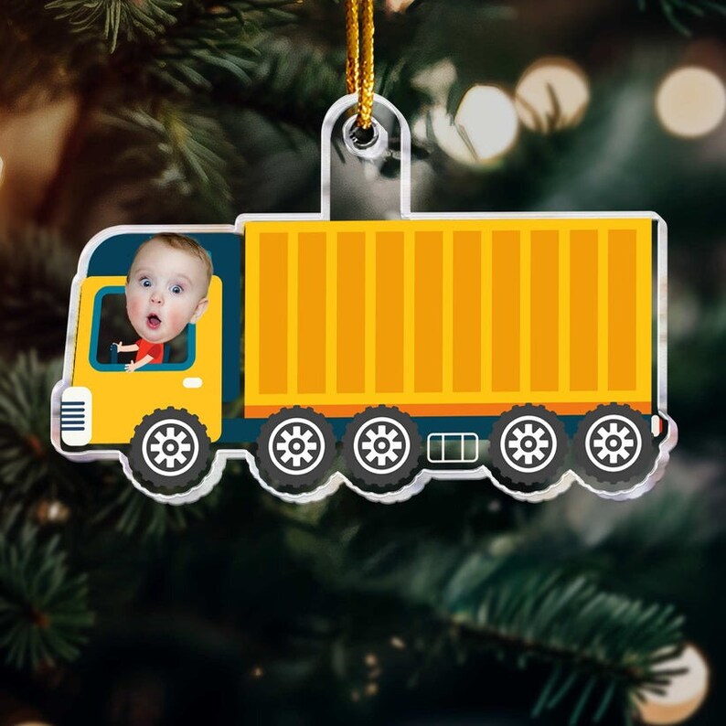 Baby Riding Container Truck Ornament, Baby Face Ornament,personalized