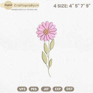 Floral Machine Embroidery Design, Mini Flower Design, Wildflower Embroidery, Birth Month Flower, Satin Stitch File, Instant Download