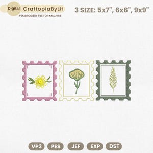 Diseño de bordado de sellos florales, diseño de bordado de sellos postales, diseño de bordado de flores silvestres, bordado de flores boho, descarga instantánea