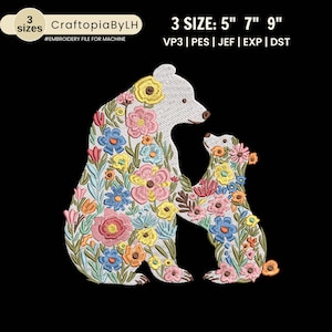 Mother&#39;s Day Embroidery Design, Mama Bear Embroidery Design, Floral Mama Bear, Wild Flower, Mother Day Embroidery Machine, Instant Download