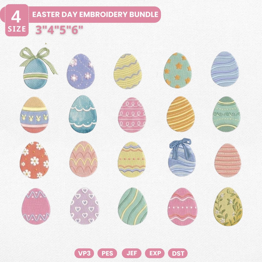 Egghead Designs Colorful Easter Eggs Embroidery Bundle, Happy Easter Day Embroidery ...