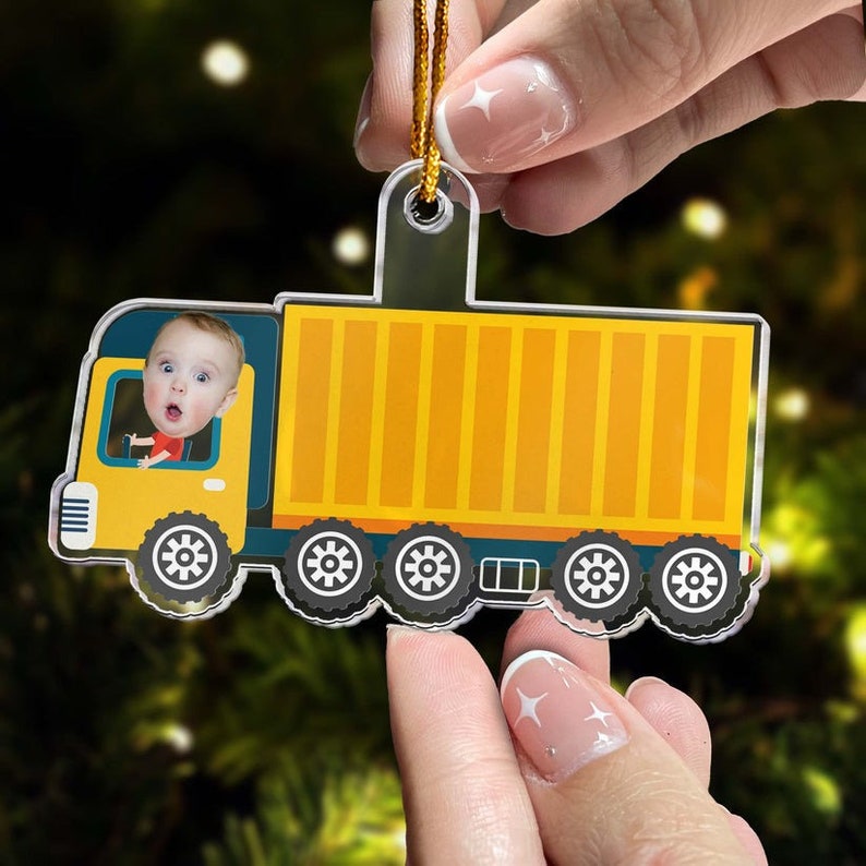 Baby Riding Container Truck Ornament, Baby Face Ornament,personalized