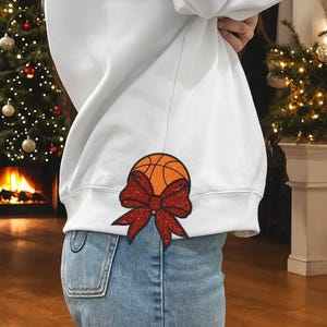 Basketball Coquette Side Bow Applique Embroidery Design, Retro Sport Ball Bow Embroidery Machine File, Game Day Embroidery File, Pes