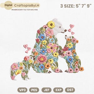 Mother&#39;s Day Embroidery Design, Mama Bear Embroidery Design, Floral Mama Bear, Wild Flower, Mother Day Embroidery Machine, Instant Download