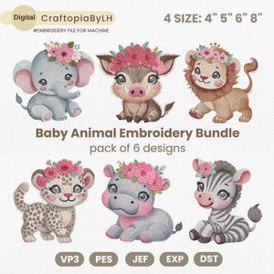 Baby Animal Embroidery Bundle, Safari Animal File for Machine Embroidery, Zoo Animal Embroidery File, Cute Animal Embroidery Machine File