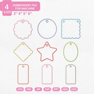 Pacote de Apliques para Etiquetas de Bagagem ITH | Design de Bordado com Etiqueta de Nome em Formato de Recorte | Arquivo para Etiqueta de Bagagem ITH | Download Instantâneo imagem 4