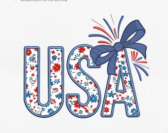 Coquette Usa Applique Embroidery Designs, 4th Of July Embroidery Design, Coquette American Embroidery Pattern, 4 Sizes, Instant Download