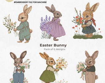 Bunny Embroidery Design, Peter Rabbit Embroidery Design, Easter Embroidery Design Bundle, Easter Machine Embroidery Files, Instant Download