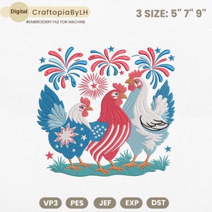 Funny 4th Of July Embroidery Design, Patriotic Chicken Machine Embroidery, Independence Day Embroidery File, Patriotic USA Design, dst pes