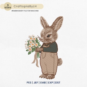 Flower Easter Sublimation Designs, Easter Bunny Embroidery Design, Bunny with Wildflower – Vintage Digital Embroidery, Instant Download