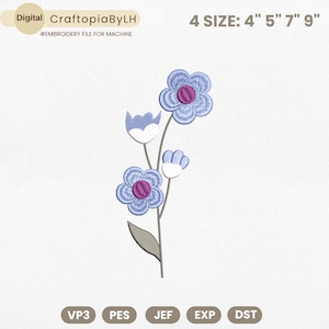 Floral Machine Embroidery Design, Mini Flower Design, Wildflower Embroidery, Birth Month Flower, Satin Stitch File, Instant Download
