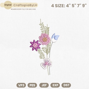 Floral Machine Embroidery Design, Mini Flower Design, Wildflower Embroidery, Birth Month Flower, Satin Stitch File, Instant Download