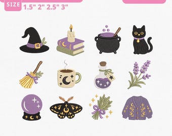 Witchcore Mini Icons Witch Aesthetic Instant Download, Halloween Machine Embroidery Files, 12 Mini Designs, Manual Digitizing