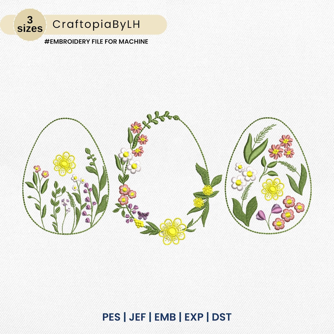 Easter Flower Egg Set Machine Embroidery Design, Spring Floral Eggs ...