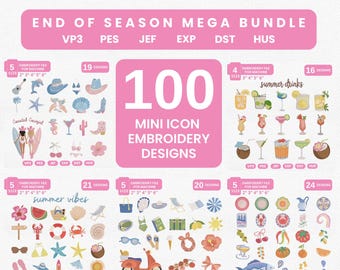 Pacote Completo de Bordados de Verão | 100 Mini Ícones para Bordado à Máquina | Conjunto Coastal Cowgirl Dolce Vita - Download Instantâneo