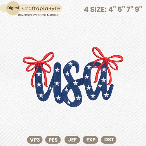 Projekt haftu Coquette USA, Plik patriotyczny, Projekt haftu maszynowego Coquette w Ameryce, Plik na Dzień Pamięci, Projekt haftu na 4 lipca