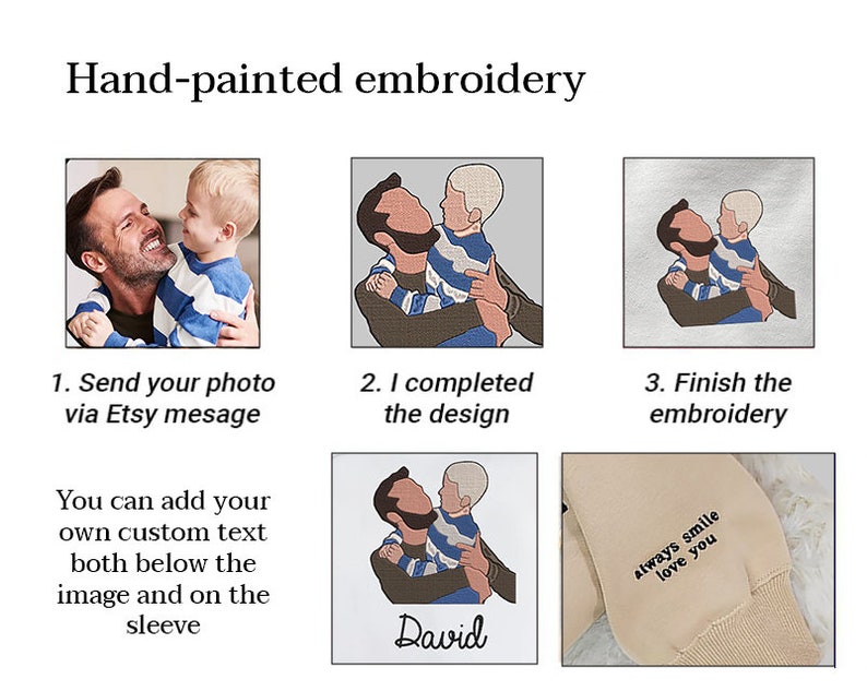 Custom Dad's Photo Embroidered Sweatshirt, Father's Day Sweatshirt, Personalized Dad Portrait Shirt, Fathers Day Gifts, Dad Birthday Gifts image 7