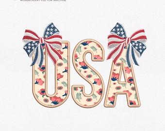 Coquette Usa Applique Embroidery Designs, 4th Of July Embroidery Design, Coquette American Embroidery Pattern, 4 Sizes, Instant Download