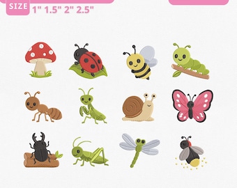 Cute Bugs Embroidery Design Bundle Instant Download, Insect Mini Machine Embroidery Files, Nature Garden Collection, Manual Digitizing