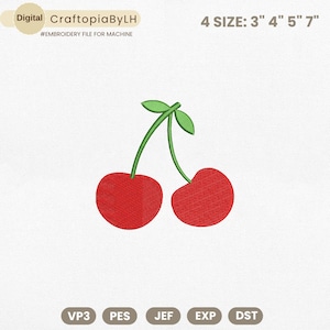 Cherry Embroidery Design, Mini Fruits Machine Embroidery Design, Fruits Embroidery Design, Summer Embroidery File, Kitchen Embroidery Design