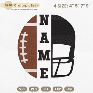 Split Football Embroidery Design, American Football Embroidery Design, Football Embroidery Design, Sport Embroidery Design, Instant Download
