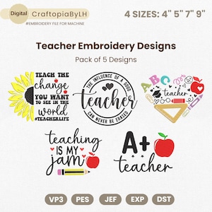 Teacher Embroidery Bundle, Back to School Embroidery Machine File, Teacher Quote File for Machine Embroidery, Teacher Life Embroidery Design
