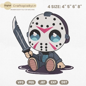 Masked Chibi Embroidery Design, Cute Halloween Character Machine File, Spooky Cartoon Mask Machine Embroidery File, Instant Download PES DST