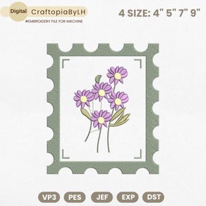 Diseño de bordado de sellos florales, diseño de bordado de sellos postales, diseño de bordado de flores silvestres, bordado de flores boho, descarga instantánea