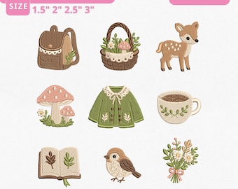 Mori Kei Mori Girl Instant Download, Woodland Cottagecore Mini Icons Machine Embroidery Files, 12 Designs, Manual Digitizing