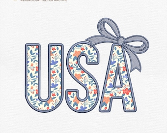 Coquette Usa Applique Embroidery Designs, 4th Of July Embroidery Design, Coquette American Embroidery Pattern, 4 Sizes, Instant Download