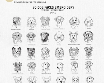 Bundle 30 Embroidery Designs 3 sizes, Minimalist Dog Line Art, Dog Breed Machine Embroidery File, Pet Embroidery, Pet Lovers Gifts