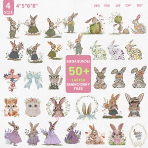 Zestaw do haftu „Zajączek wielkanocny” – ponad 50 wzorów, plik do haftu „Wesołych Świąt Wielkanocnych”, plik do haftu „Wiosenne zwierzęta wielkanocne”, natychmiastowe pobranie