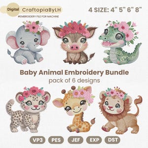 Safari Embroidery Design, Safari Animal Embroidery File For Kids, Zoo Animal Embroidery File, Cute Baby Animal Embroidery Machine File