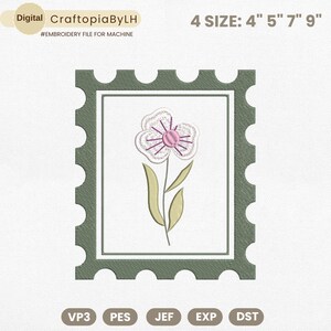 Diseño de bordado de sellos florales, diseño de bordado de sellos postales, diseño de bordado de flores silvestres, bordado de flores boho, descarga instantánea