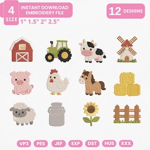 Farm Icons Barn Mini Instant Download, Rustic Farm Machine Embroidery Files, Manual Digitizing