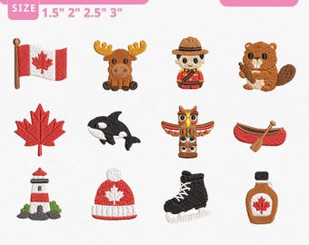 Canada Mini Icons Embroidery Bundle, Canadian Machine Embroidery Files, Maple Leaf Icon Set, Small Embroidery Designs Instant Download