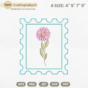 Diseño de bordado de sellos florales, diseño de bordado de sellos postales, diseño de bordado de flores silvestres, bordado de flores boho, descarga instantánea