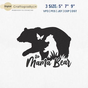 Mother&#39;s Day Embroidery Design, Mama Bear Embroidery Design, One Cub Baby Bear, Mother Day Embroidery Machine, Floral Bear, Instant Download