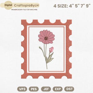Diseño de bordado de sellos florales, diseño de bordado de sellos postales, diseño de bordado de flores silvestres, bordado de flores boho, descarga instantánea