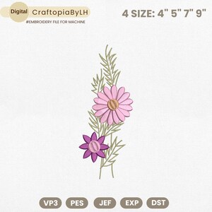 Floral Machine Embroidery Design, Mini Flower Design, Wildflower Embroidery, Birth Month Flower, Satin Stitch File, Instant Download