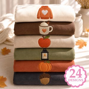 Cozy Fall Icons Embroidery Machine Files | Autumn Aesthetic Seasonal Motif Bundle | Pes Dst Jef Vp3 Instant Download
