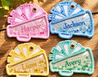 Sport Megaphone Shaker Tag ITH Embroidery Instant Download, Name Tag Machine Embroidery Files, Manual Digitizing, Bx Font Included