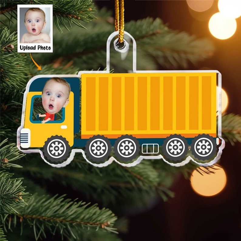 Baby Riding Container Truck Ornament, Baby Face Ornament,personalized